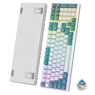 Imagen de K3 Teclado Mecánico Gaming con LED Iluminación Mini ultra compacto 98 Teclas Cableado Tipo C USB Pro Kontrol Freek NKRO Resistente al agua óptico Interruptor azul para PC Typist QWERTY