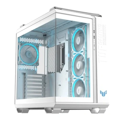 Imagen de ASUS TUF Gaming GT502 Horizon, Caja ATX para Torres Medianas, diseño panorámico, Doble cámara, Zonas de refrigeración Independientes, Paneles Laterales sin Herramientas, USB 20 Gbps Tipo C, Blanco