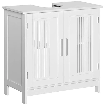 Imagen de kleankin Mueble para Debajo del Lavabo Armario Baño de Suelo Madera con 2 Puertas Ventiladas y Estante Ajustable Interior Moderno 60x30x60 cm Blanco