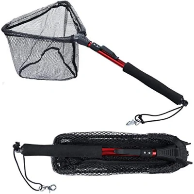 Imagen de Sougayilang Red de pesca para peces, poste telescópico plegable con mango EVA, malla material nailon duradero, captura o liberación segura RDJ75 cm