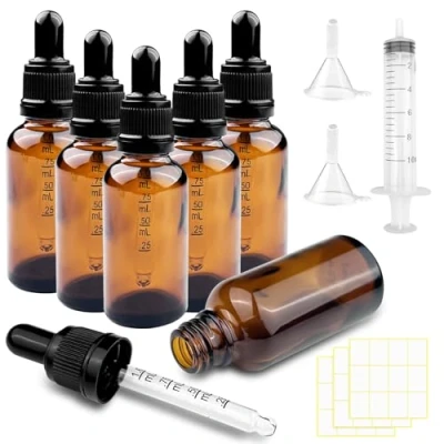 Imagen de Brevanza 6Pcs cuentagotas gotero cristal transparente, frascos de aceites esenciales 30ml y 4accesorios auxili, botellas pequeñas muestra, para esenciales, perfumes, Masaje