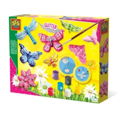 Imagen de SES Butterfly Set de Pintura y Montaje Mariposa con Brillantina para niños, Multicolor (01131)