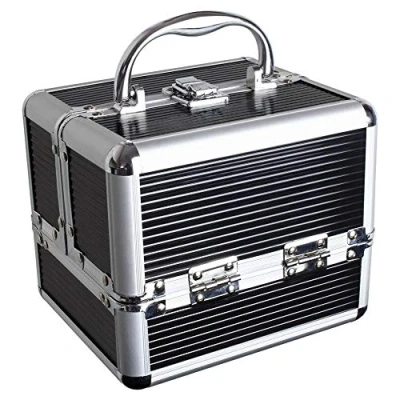 Imagen de iGadgitz Home U7037 Organizador de Maquillaje Viaje, Caja Maquillaje, Maletín 4 x Bandejas Desplegables, Compartimento Inferior grande y Asa Transporte Negro Pequeño