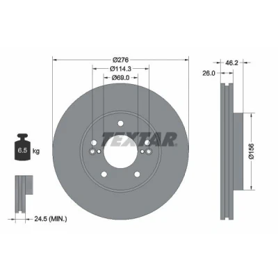Imagen de TEXTAR PRO 92173203 Disco de freno 276 26 05/09 114,3 ventilación interna revestido sin perno sujeción rueda, buje rueda HYUNDAI: XG