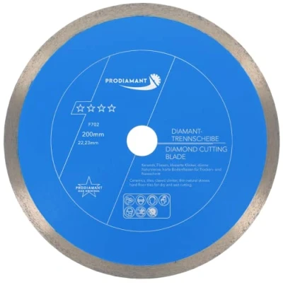 Imagen de PRODIAMANT Disco de corte diamante para azulejos y baldosas profesional 200 mm x 22,23 F702 ProRim no se rompe en gres porcelánico piedra natural
