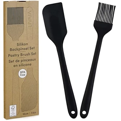 Imagen de Juego de cocina silicona: 2 piezas 19 cm pincel y lengua espátula cepillo para reposteria utensilios LIVAIA