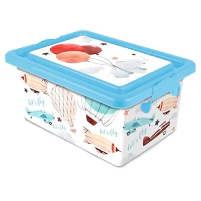 Imagen de Tradineur Caja de almacenamiento Diseño Lets Fly Capacidad 7,5 Litros Fabricado en España Contenedor para almacenar juguetes, libros, ropa, mantas