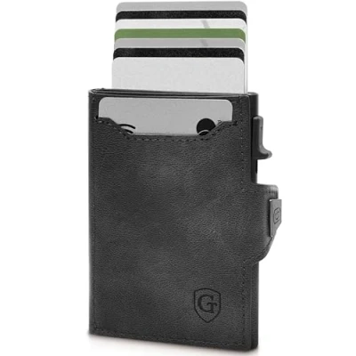 Imagen de GenTo SMARTLET Push cartera con compartimento para monedas, funda de metal, delgada Protección RFID NFC Monedero pequeño Estuche delgado tarjetas, Negro mate., Münzfach S +