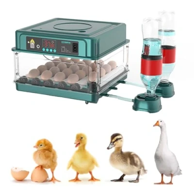 Imagen de Incubadora de huevos profesional, criadora automática digital pollos, máquina nacedora aves corral con volteador automático y control temperatura humedad, para codornices, pato, pollo