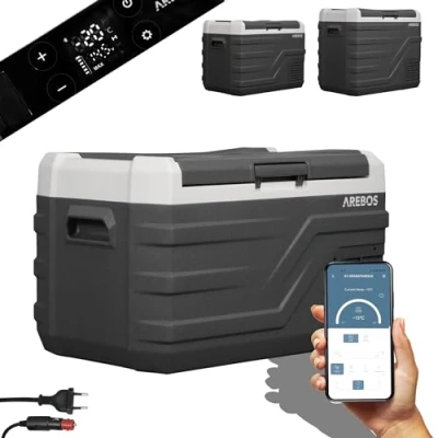 Imagen de Arebos Nevera con compresor de 26 litros congelador eléctrico aplicación y control inteligente móvil puerto USB hasta 20 C 12/24 V 230 para coche, camión, camping,