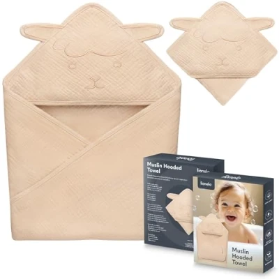 Imagen de lionelo Toalla de Muselina con Capucha Baño para Bebé 80x80 cm Suave Transpirable Tejido Natural 6 Colores (Pink)