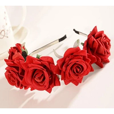 Imagen de CHSYOO Diadema Roja Rosa Señoras Flor Chica Tiara para La Novia de Boda Fiesta Cumpleaños Los Niños