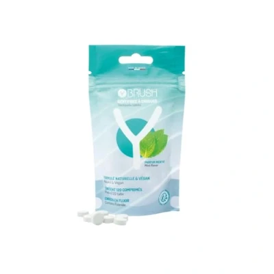 Imagen de Y Brush Recambio de pasta dentífrica masticable natural con Fluor Made in France 120 comprimidos Sabor menta Haleina fresca Dentífrico sólido