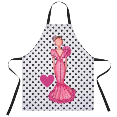 Imagen de IllustrArte Delantales de cocina lavables y cómodos con diseño flamenca vestido Rosa.
