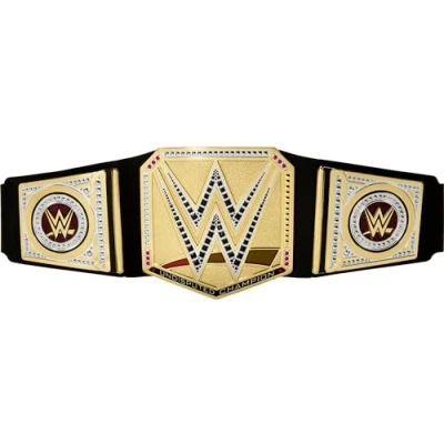 Imagen de Mattel WWE Cinturón del Campeonato Definitivo Universal, Complemento para disfraz en cuero sintético de 90 cm largo ajustables, juguete regalo niños y niñas +6 años, HYJ35