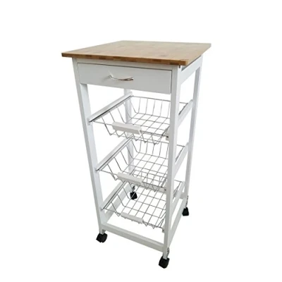Imagen de Mueble Gestion Verdulero frutero, Carro de Cocina con Ruedas, 37x37x85 Blanco Tapa Madera Oporto 6