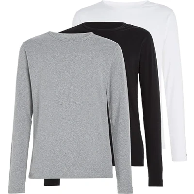 Imagen de Tommy Hilfiger Hombre Pack de 3 Camiseta manga largas Basic, Multicolor (Black/White/Grey Heather), XL
