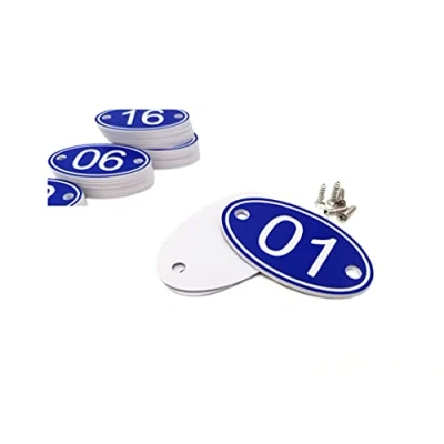 Imagen de Números de mesa ovalados grabados en ABS 30 mm x 50 (1 50) para pubs, restaurantes, clubes, color azul, del 1 al