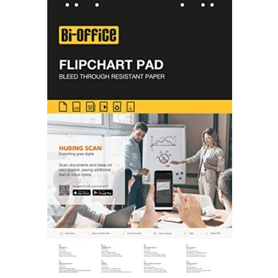 Imagen de Bi Office Bloc de papel para Pizarra Rotafolios, Euro, con perforación, 80 g/m², Blanco, 50 Hojas por Bloc, Paquete 5 Bloques