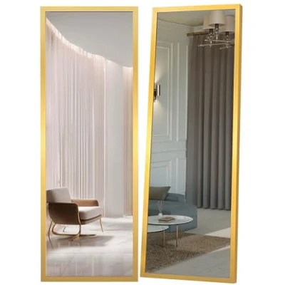 Imagen de Marctani Espejo de Pie Cuerpo Entero Grande y Largo con 3 Formas Uso, Independiente, Montaje Pared Apoyado Marco Aluminio para Dormitorio, Baño o Salon (Dorado 161x52 Standard)