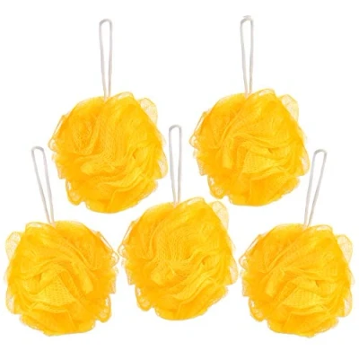 Imagen de BRUBAKER Cosmetics Esponjas de Flor Exfoliante Malla Nylon para el Cuerpo Puff Pufs Bola Baño y ducha 5 piezas Amarillo