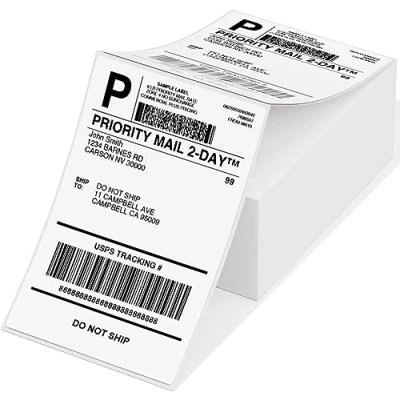 Imagen de Phomemo 4x6 Etiquetas Adhesivas para Impresora Térmicas, Térmicas Impermeables Envíos, 500 Blancas Plegadas 104 mm x 159