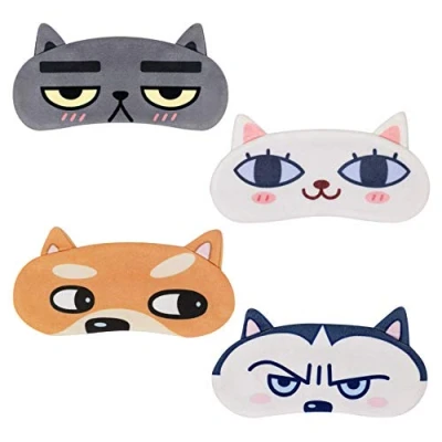 Imagen de iwobi 4 Piezas Antifaz para Dormir Venda Divertida los Ojos, Perro Gato 3D Sueño