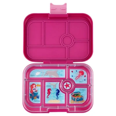 Imagen de Yumbox® Lonchera Bento original a prueba de fugas para niños, 5 compartimentos + cierre fácil abrir, porciones justas, bandeja ilustrada extraíble (Malibu Purple sirena), edades 3 7 años