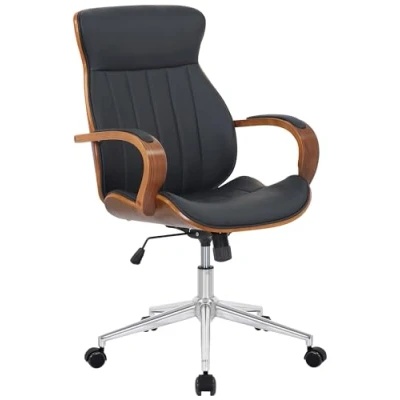 Imagen de CLP Silla De Oficina Melilla Ergonómica En Símil Cuero &amp; Base con Ruedas I Escritorio Regulable Altura, Color:Nuez/Negro