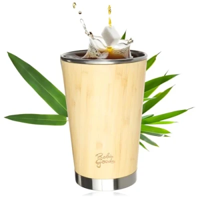 Imagen de Robin Goods® Vaso para Beber de Acero Inoxidable y bambú 500 ml Camping irrompible sin BPA (1 Pieza 500ml)
