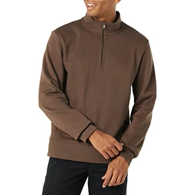 Imagen de Amazon Essentials Sudadera Polar de Manga Larga y Cremallera un Cuarto Hombre, Marrón Medio, XXL