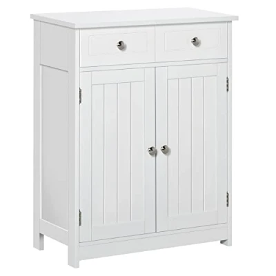 Imagen de kleankin Armario Auxiliar de Baño Mueble con 2 Cajones Puertas y Estante Ajustable Estilo Moderno para Ducha Dormitorio 60x30x75 cm Blanco