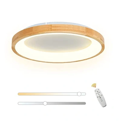 Imagen de VOMI LED Lámpara de Techo Madera con Mando a Distancia, 50cm Redonda Plafón Regulable 36W Modernos Lampara Infantiles Iluminación Interior Sala Dormitorio Cocina Comedor Pasillo