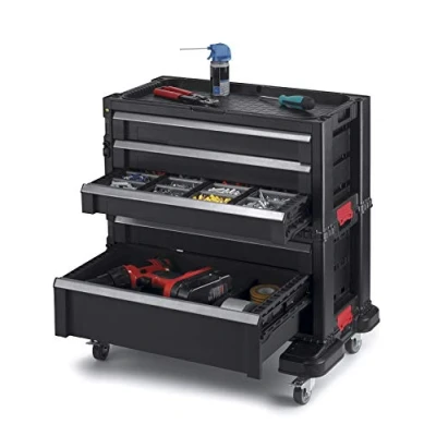 Imagen de Keter Drawers, Locking System and 16 Removable Bins Organizador para Herramientas automotrices mecánicos y garajes domésticos, Negro, Large