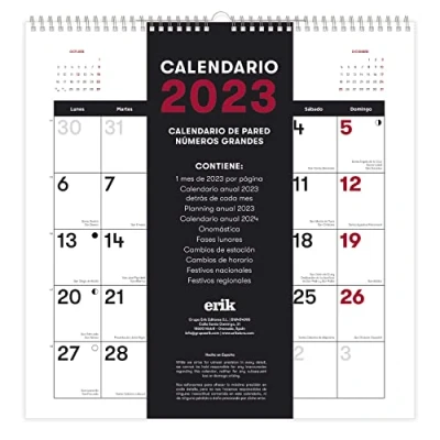 Imagen de Grupo Erik Calendario 2023 genérico pared con certificado FSC, fases lunares mensual 30x30cm 12 meses, CP23105