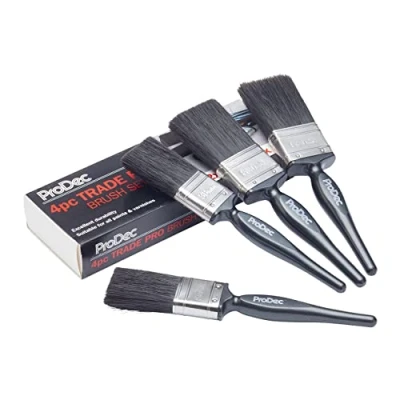 Imagen de ProDec Juego de 4 Pinceles cerdas Mixtas Trade Pro para una Pintura Acabado Suave con emulsión, Brillo, Pinturas satinadas en Paredes, techos, Madera, Metal, 2 1.5, x Pulgadas