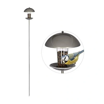 Imagen de Relaxdays Comedero Pájaros para Clavar o Colgar, Plástico y Acero Inoxidable, Plateado, 172 cm