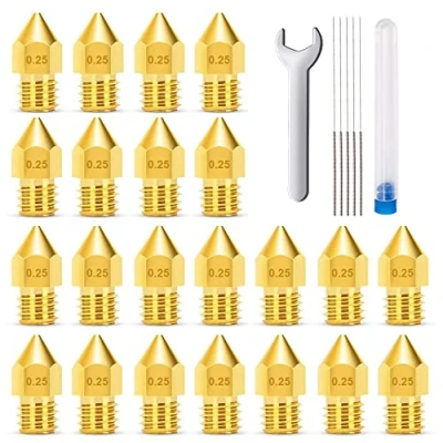Imagen de MMOBIEL 20 Piezas E3D Boquillas para impresora extrusora 0,25 mm Latón V5 V6 3D 1,75 Incl. Filamento M7 llaves y 5 agujas de limpieza