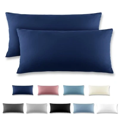 Imagen de REDKEY Funda Almohada Juego de 2 Fundas Almohadas 40x80 cm, con Cremallera Oculta, Transpirable Suave Antiarrugas Microfibra Azul Marino