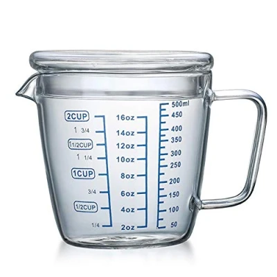 Imagen de TAMUME 500ml Vasos y Jarra Medidora de Vidrio Microonda Taza Medir con Tapa (500ML)