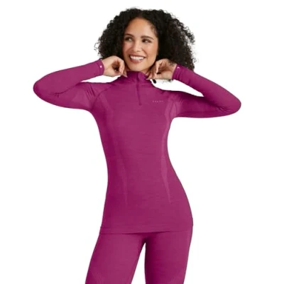 Imagen de FALKE Wool Tech High Zip Neck W L/s Sh lana hilo funcional secado rápido 1 pieza, Capa de base superior Mujer, Morado Radiant Orchid 8692, M