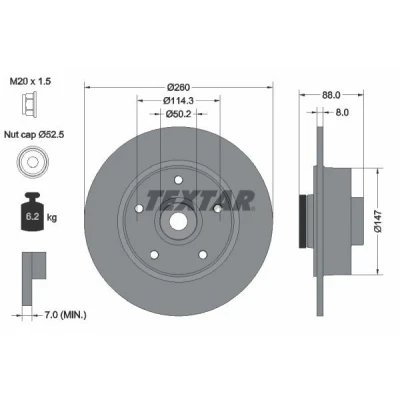 Imagen de TEXTAR PRO 92196003 Disco de freno 260 8 05/05 114,3 macizo revestido con anillo sensor magnético incorporado, cojinete rueda