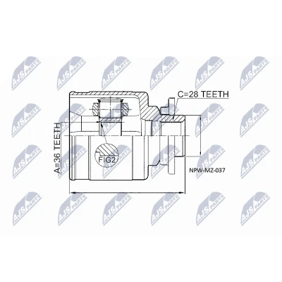 Imagen de NTY NPW MZ 037 Junta Homocinética Eje delantero, derecha, lado de rueda, engranaje FORD: Ranger Mk2