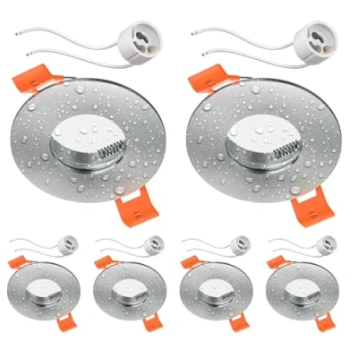 Imagen de ledscom.de 6 piezas Marco empotrable en techo ERID, antihumedad, baño, IP44, redondo, aluminio mate (GU10/MR16/GU5.3/50mm) incl. casquillo GU10