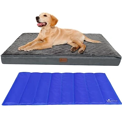 Imagen de VOUNOT Cama Perro Ortopédica con Alfombrilla Refrescante de Gel, Colchón Mascotas Cojines para Perros Espuma Memoria Funda Extraíble Lavable, 115x81x9cm