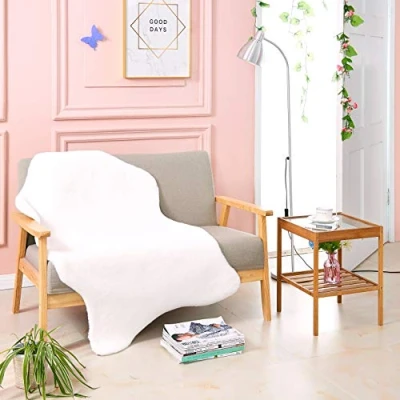 Imagen de Teppich Wölkchen Alfombra de imitación Piel Sala Estar, decoración la Dormir Lavable como Cama, cojín Silla Blanco, 80 x 120 cm