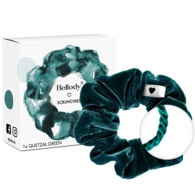 Imagen de Bellody® Scrunchies Terciopelo suave y aterciopelado, agarre fuerte, aspecto de terciopelo, colores exclusivos (1 unidad, verde quetzal) Coletero Scrunchie en