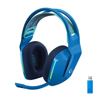 Imagen de Logitech G733 LIGHTSPEED Auriculares con Micrófono Inalámbricos para Gaming Diadema Suspensión, LIGHTSYNC RGB, Tecnología de Blue VO!CE, Ligeros, 29h Batería, PC, PS4, PS5, Azul