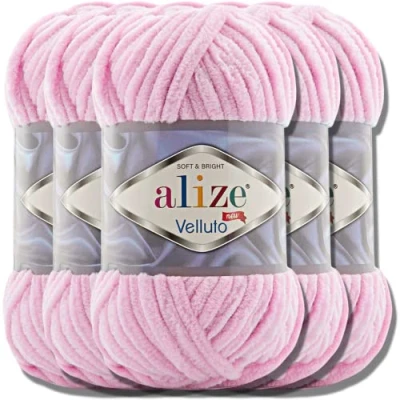 Imagen de Alize Velluto Lote de 5 ovillos Lana turca 100 g cada una Super Bulky Ovillo XXL para Amigurumi Suave bebé ganchillo y tejer (rosa 31)