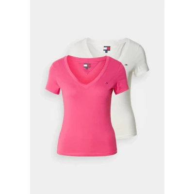 Imagen de Tommy Jeans V NECK TEE 2 PACK Camiseta básica, Mujer, Talla: 34, Ecru / jewel pink